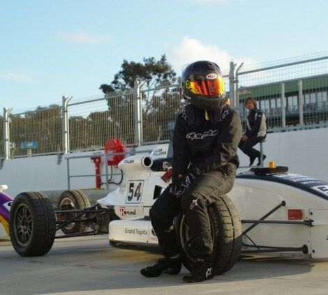 Calan Williams sitting on the tyre