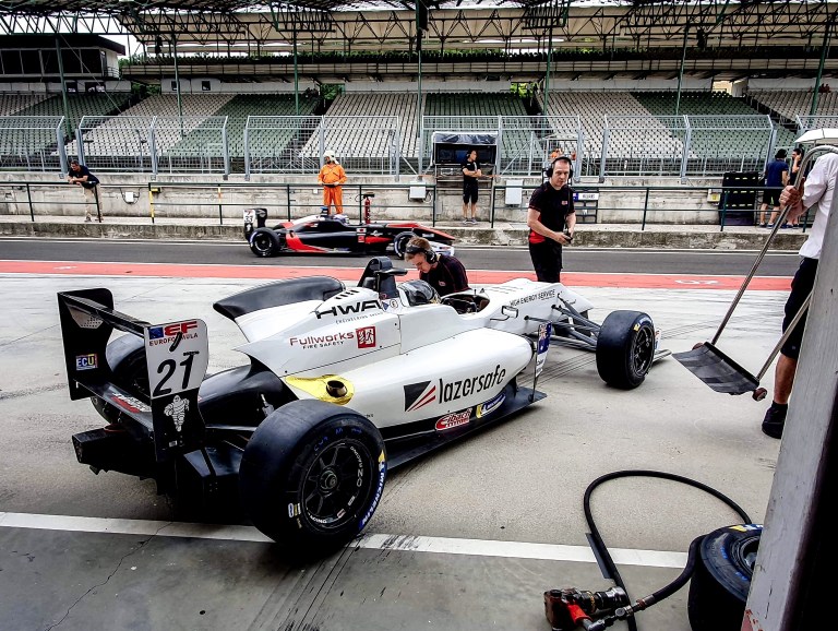 Calan Williams Racing in the garage